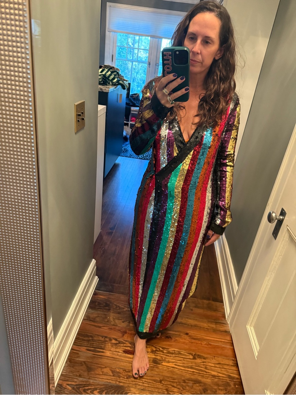 The Attico Multi-Stripe Sequin Wrap Maxi Dress